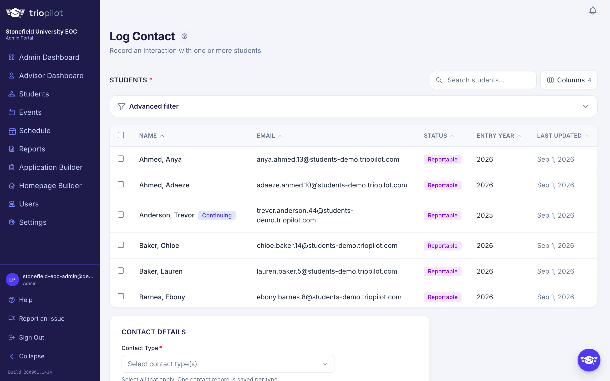 The Log Contact form