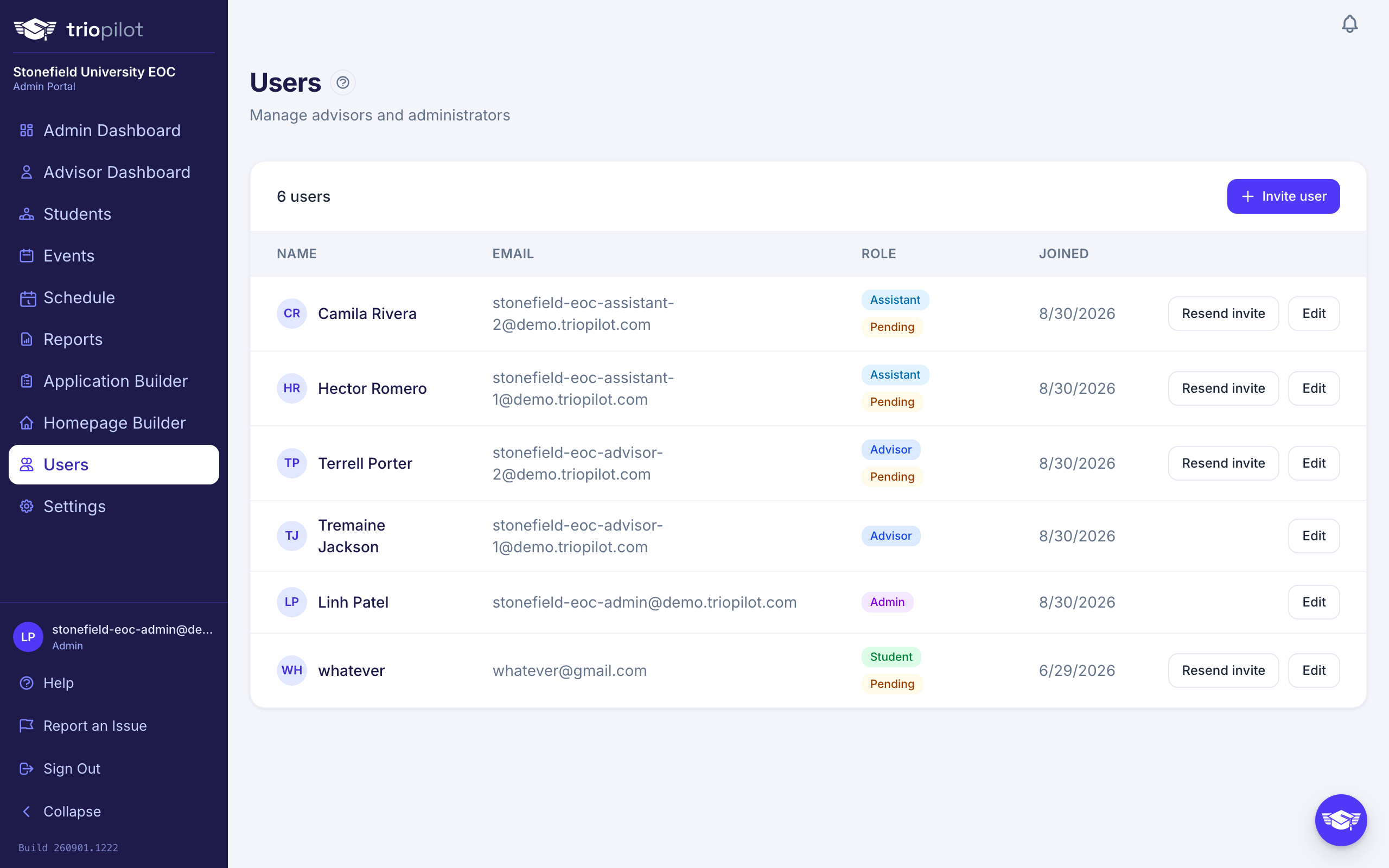 The Users page lists everyone with access to your program
